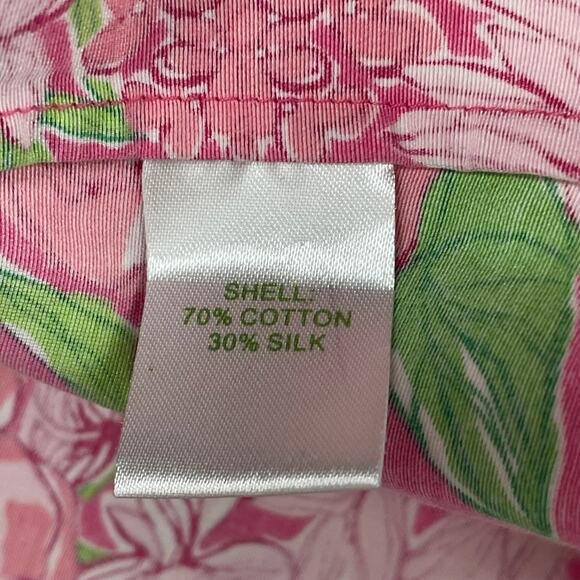 Lilly Pulitzer Silk Blend Button Back Pink Floral Short Sleeve Top Womens 2 - Picture 5 of 7
